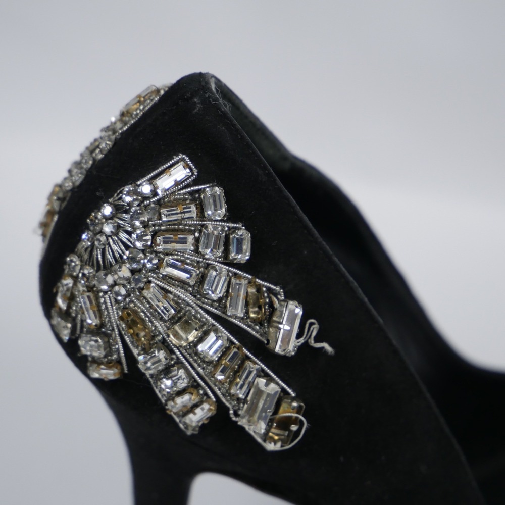 Gucci Black Suede Crystal Embellished Peep Toe Pumps 186938 C2000 7B - Picture 6 of 15